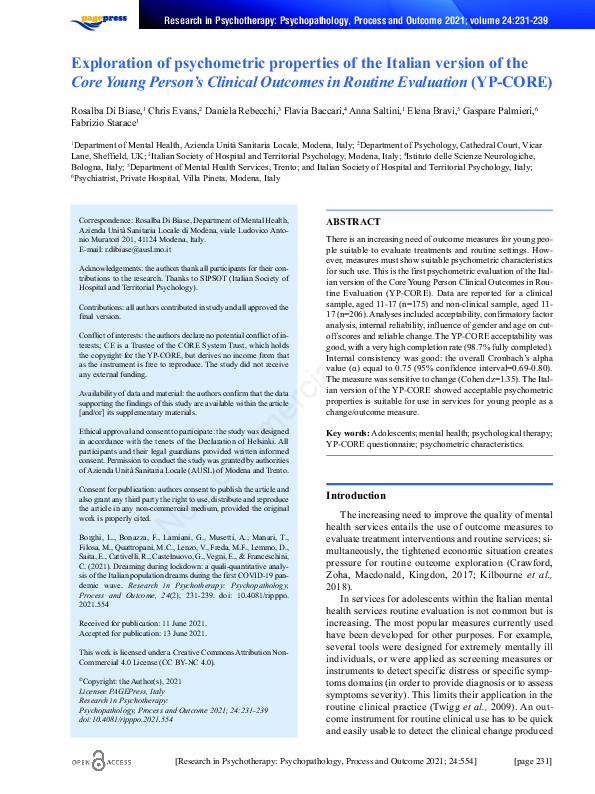 (PDF) Exploration of psychometric properties of the Italian version of ...