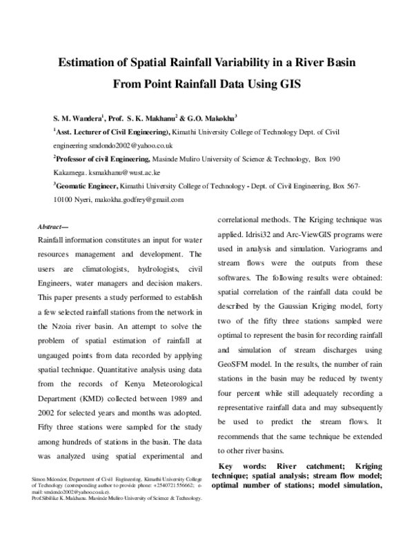 (PDF) Estimation of spatial rainfall variability in a river basin from ...