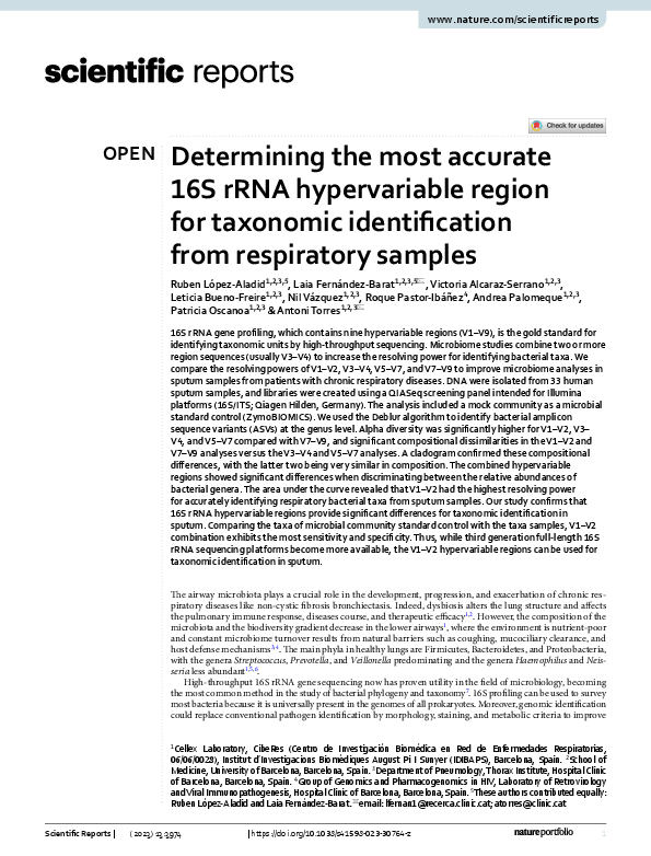 (PDF) Determining the most accurate 16S rRNA hypervariable region for ...