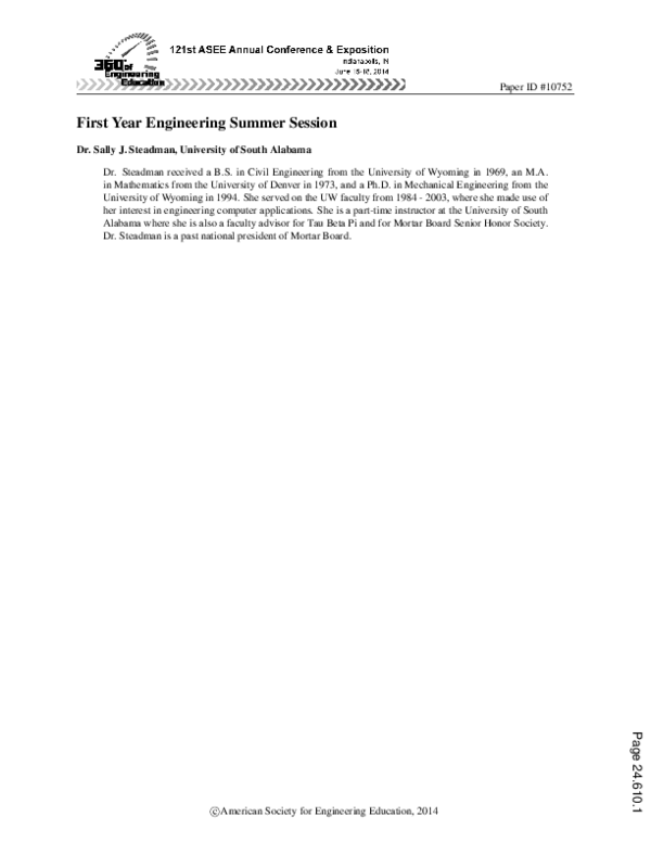(PDF) First-Year Engineering Summer Session
