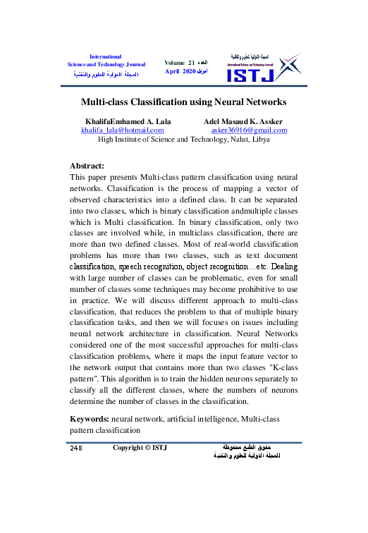 (PDF) Multi-class Classification using Neural Networks