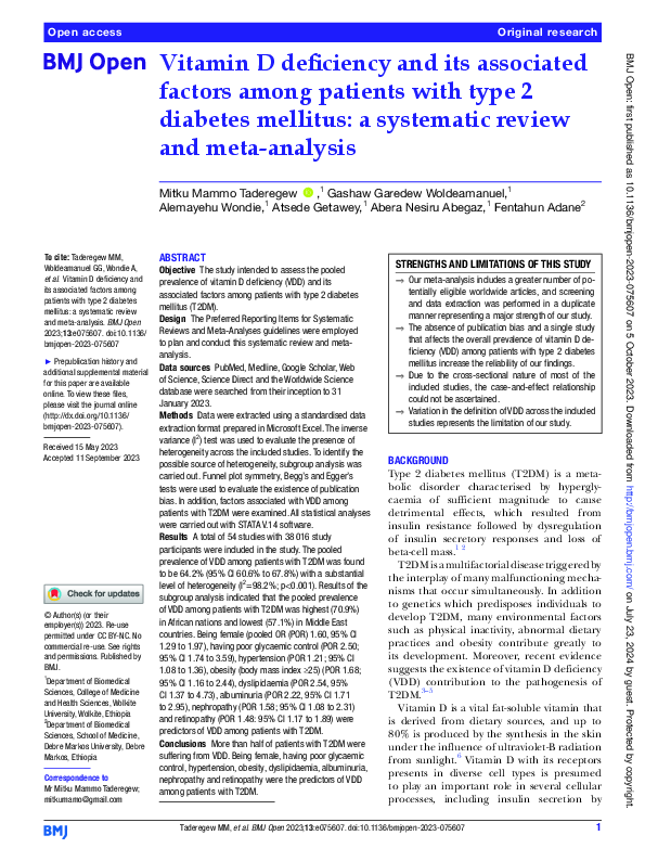 (PDF) Vitamin D deficiency and its associated factors among patients ...