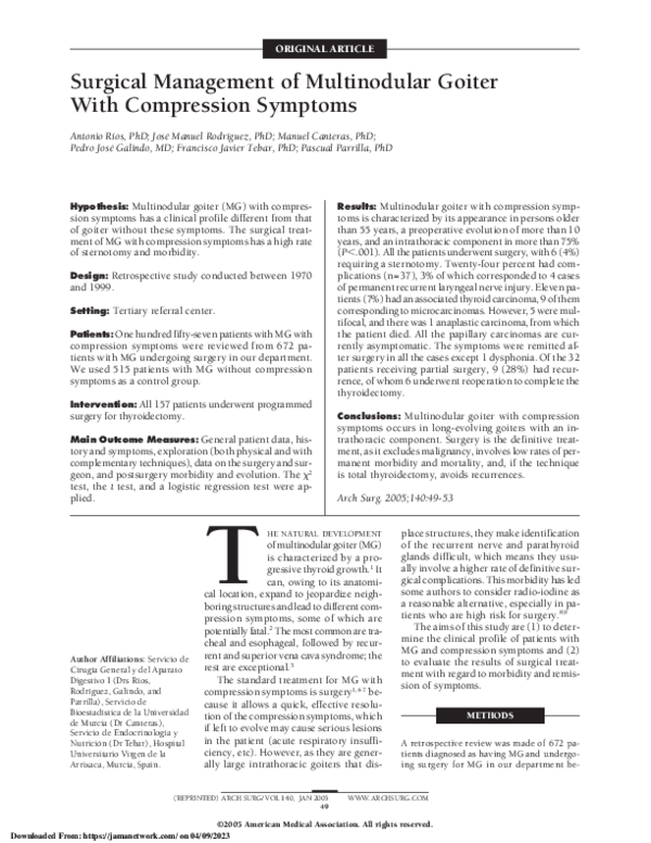 (PDF) Surgical management of multinodular goiter with compression symptoms