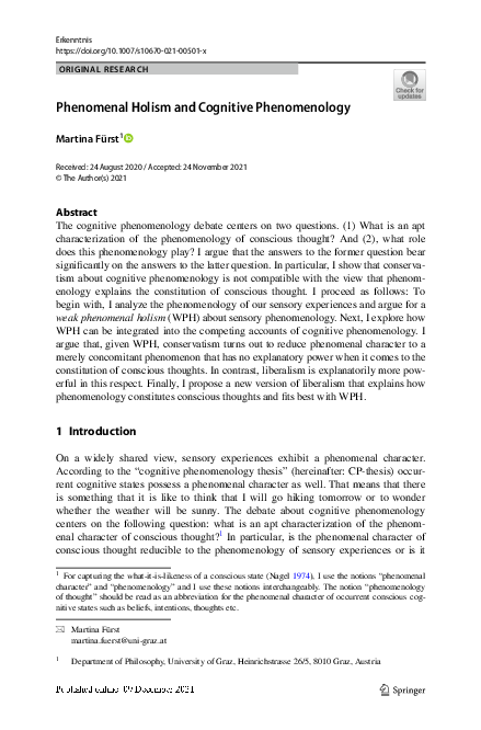 (PDF) Phenomenal Holism and Cognitive Phenomenology