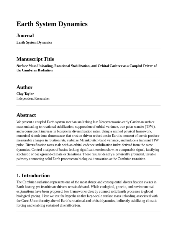(PDF) Earth System Dynamics