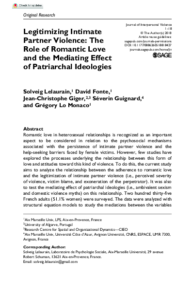 (PDF) Legitimizing Intimate Partner Violence: The Role of Romantic Love ...