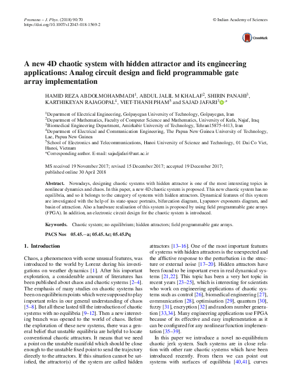(PDF) A new 4D chaotic system with hidden attractor and its engineering ...