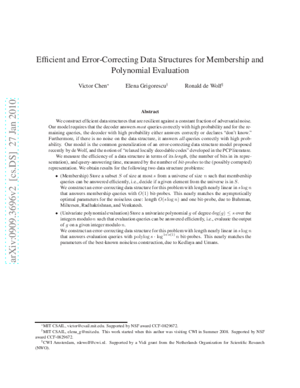 (PDF) Efficient and Error-Correcting Data Structures for Membership and ...