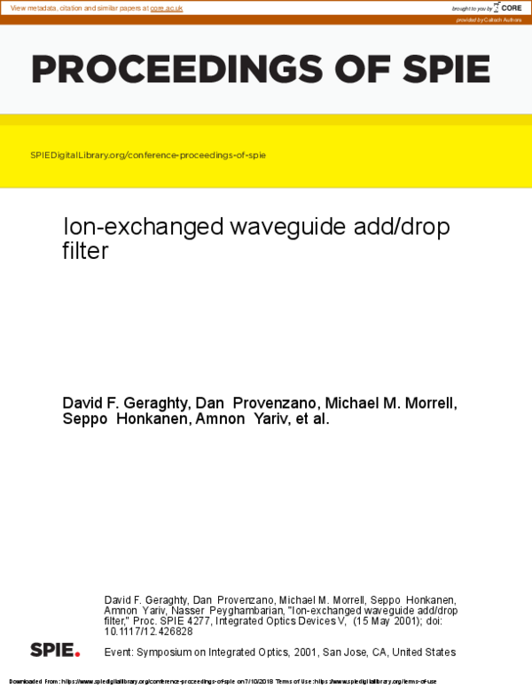 (PDF) Ion-exchanged waveguide add/drop filter
