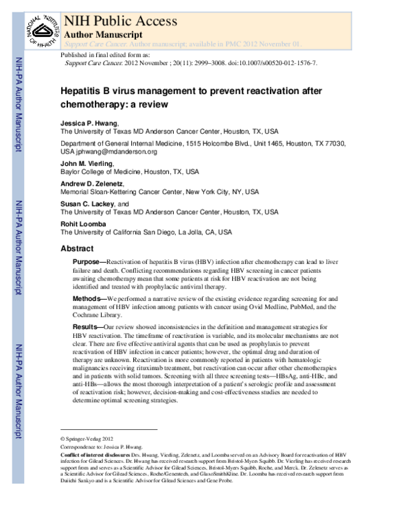 (PDF) Hepatitis B virus management to prevent reactivation after ...