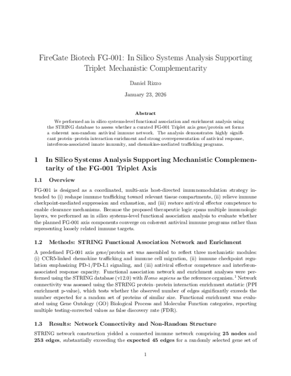 (PDF) FireGate Biotech FG-001: In Silico Systems Analysis Supporting ...