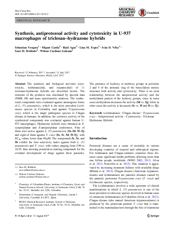 (PDF) Synthesis, antiprotozoal activity and cytotoxicity in U-937 ...