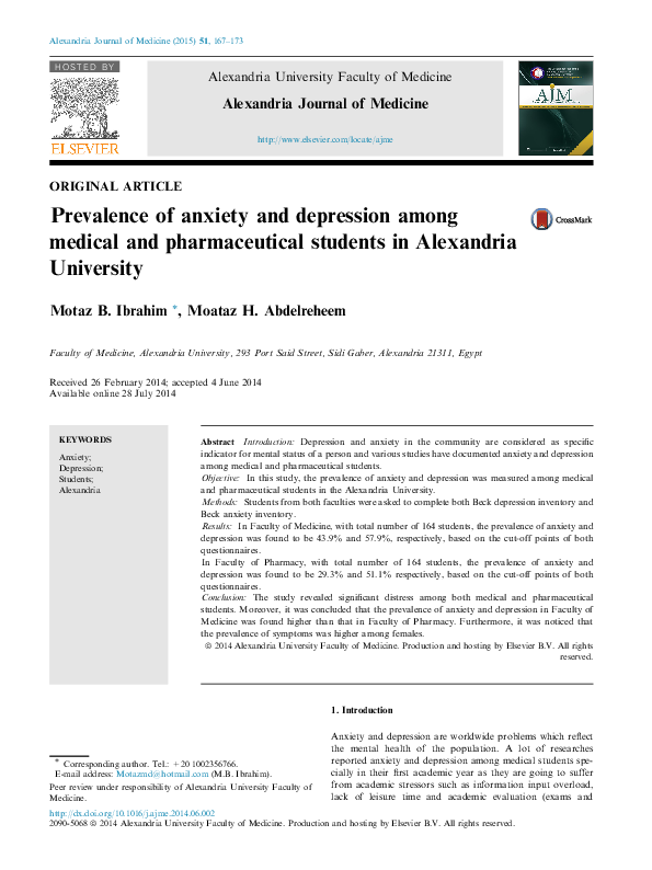 (PDF) Prevalence of anxiety and depression among medical and ...