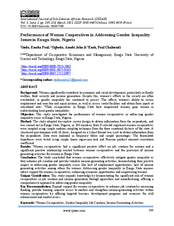 (PDF) Performance of Women Cooperatives in Addressing Gender Inequality ...