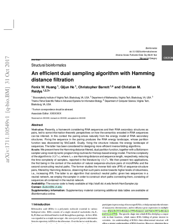 (PDF) An efficient dual sampling algorithm with Hamming distance filtration