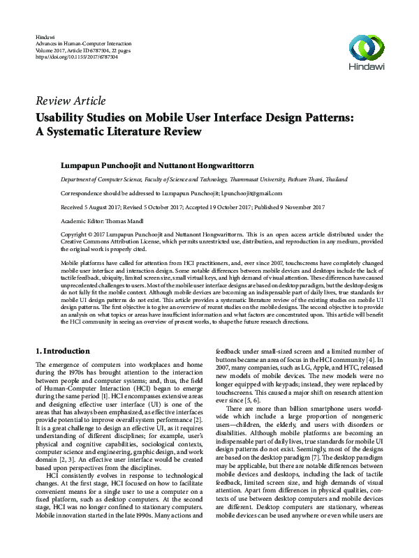 (PDF) Usability Studies on Mobile User Interface Design Patterns: A ...