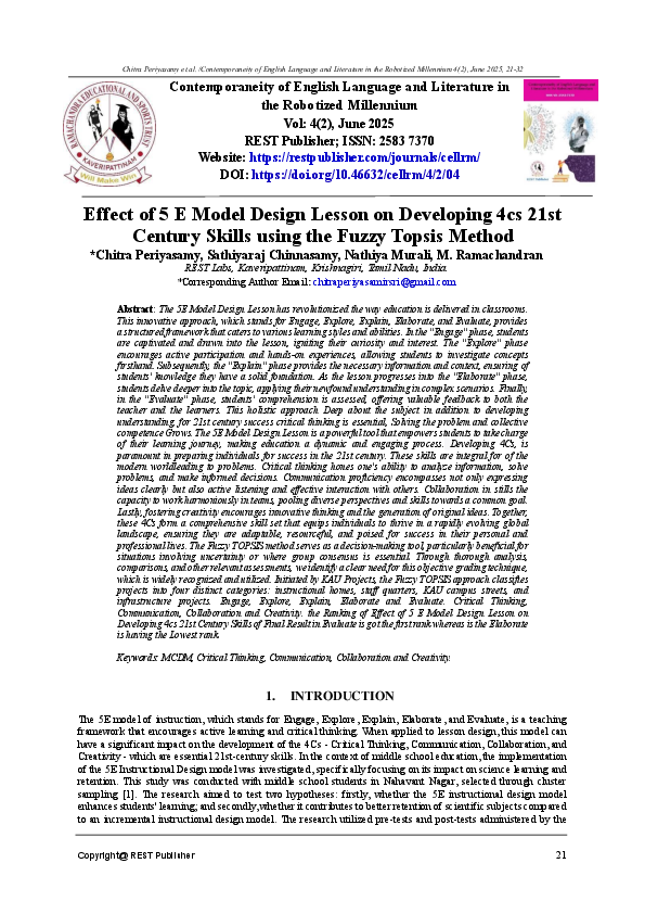 (PDF) Effect of 5 E Model Design Lesson on Developing 4cs 21st Century ...