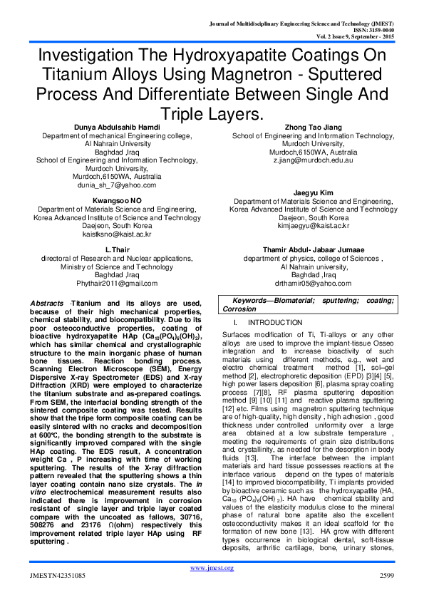 (PDF) Investigation The Hydroxyapatite Coatings On Titanium Alloys ...
