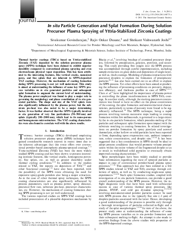 (PDF) In situ Particle Generation and Splat Formation During Solution ...