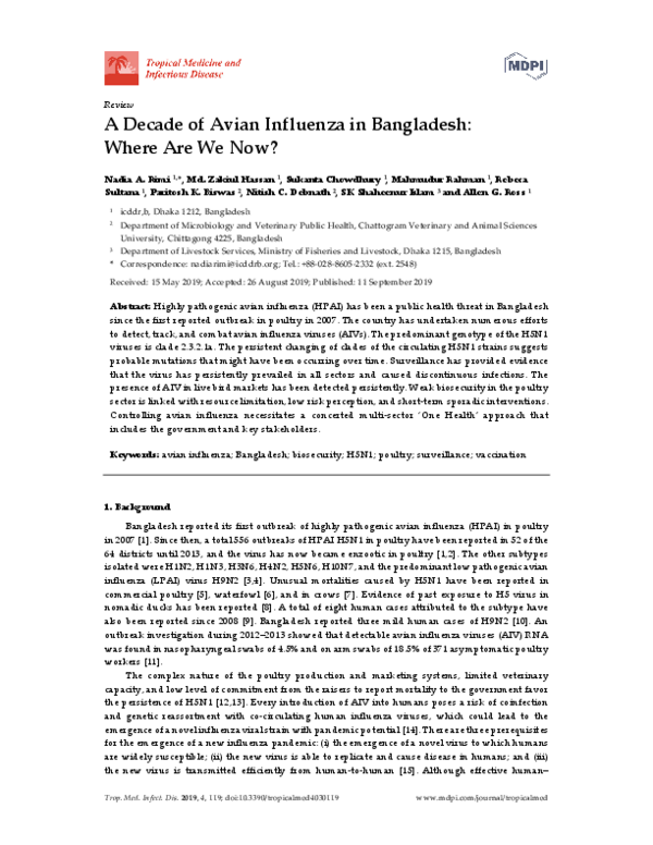 (PDF) A Decade of Avian Influenza in Bangladesh: Where Are We Now?