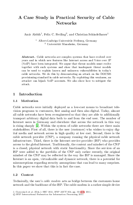 (PDF) A Case Study in Practical Security of Cable Networks