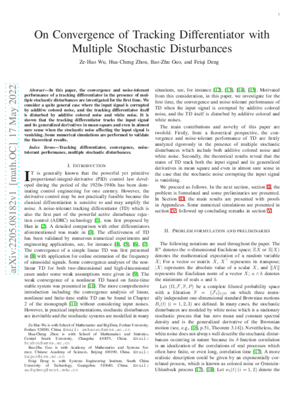 (PDF) On Convergence of Tracking Differentiator with Multiple ...