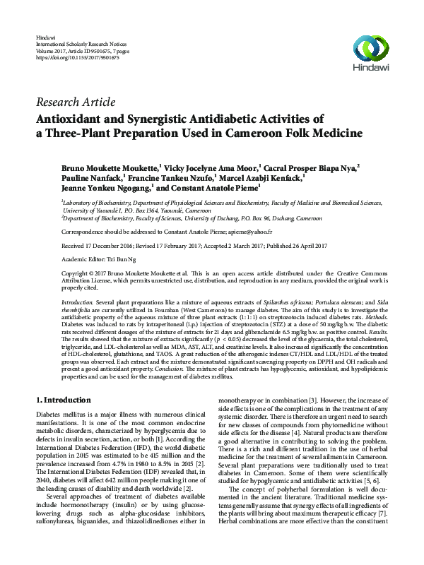 (PDF) Antioxidant and Synergistic Antidiabetic Activities of a Three ...