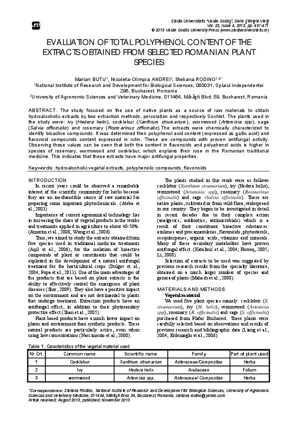 (PDF) Evaluation of Total Polyphenol Content of the Extracts Obtained ...