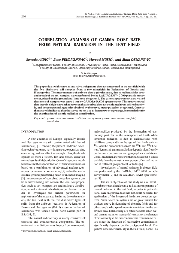 (PDF) Correlation analysis of gamma dose rate from natural radiation in ...
