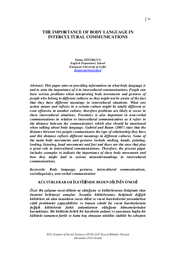 (PDF) The Importance of Body Language in Intercultural Communications