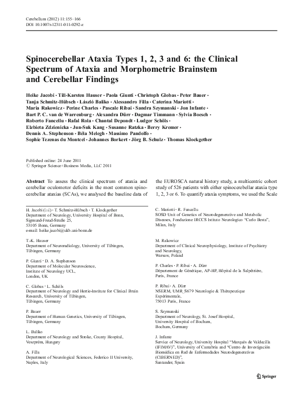 (PDF) Spinocerebellar Ataxia Types 1, 2, 3 and 6: the Clinical Spectrum ...