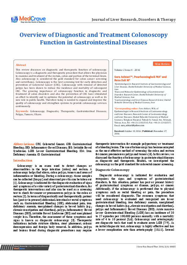 (PDF) Overview of Diagnostic and Treatment Colonoscopy Function in ...