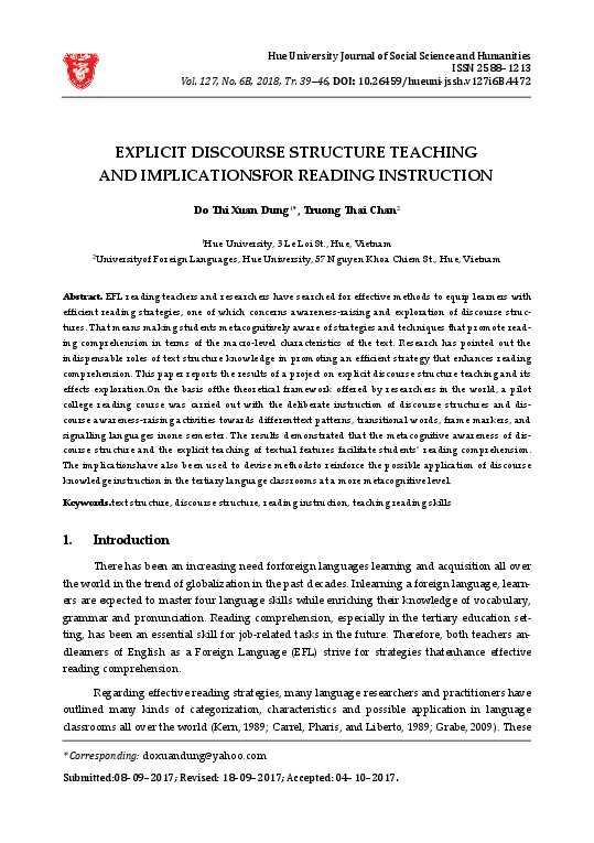 (PDF) Discourse Structure and Its Implication in the Reading Classes