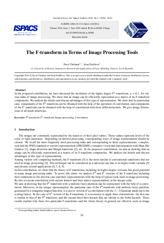 (PDF) The F-transform in Terms of Image Processing Tools