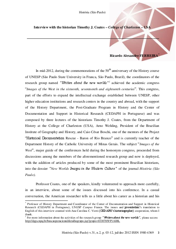 (PDF) Interview with the historian Timothy J. Coates - College of ...