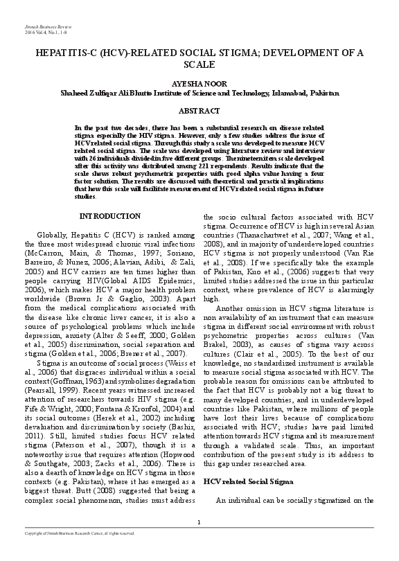(PDF) Hepatitis-C (HCV)-Related Social Stigma; Development of a Scale