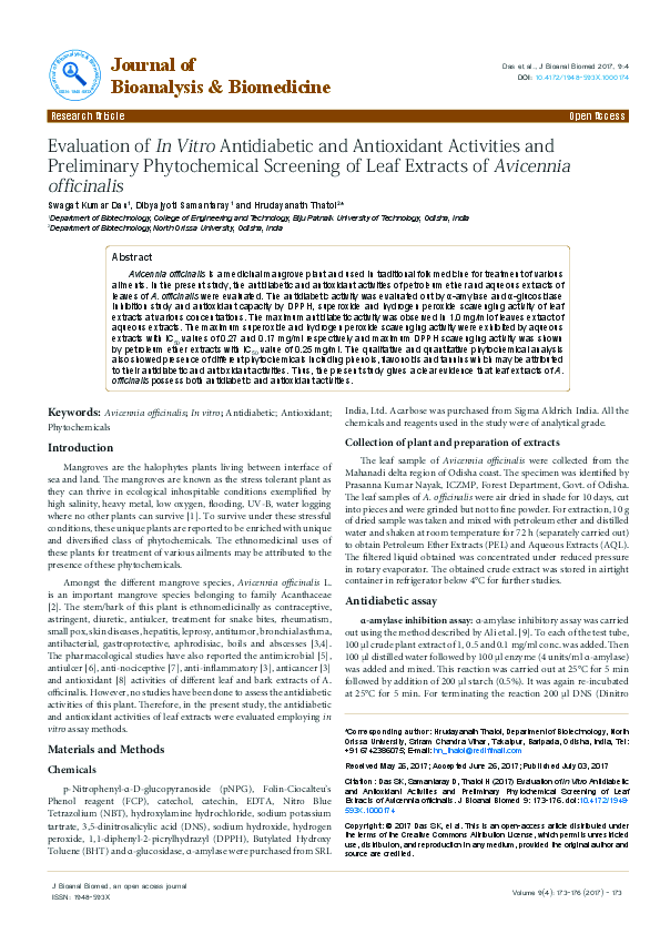 (PDF) Evaluation of In Vitro Antidiabetic and Antioxidant Activities ...