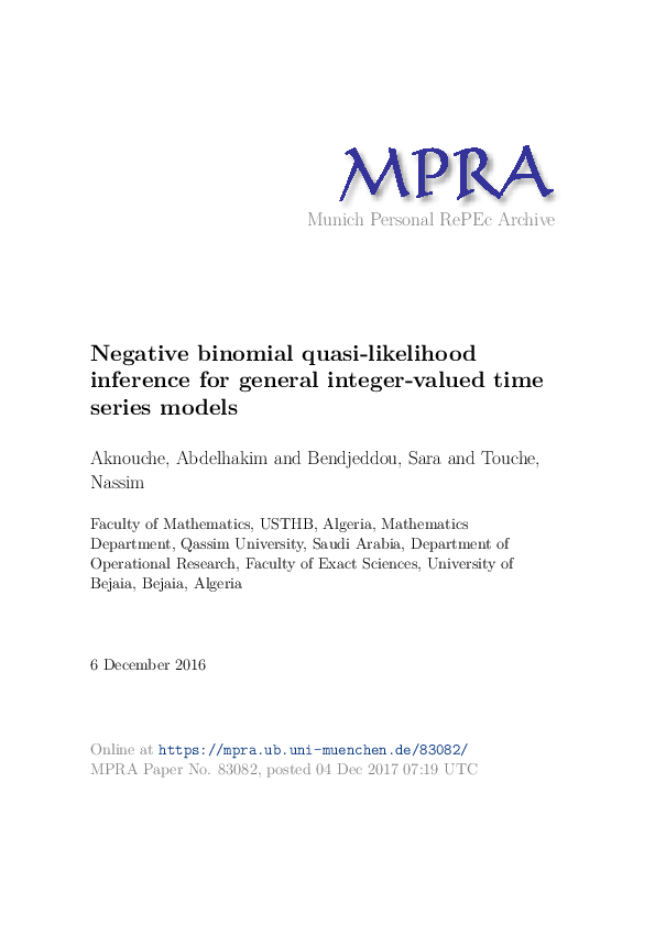 (PDF) Negative Binomial Quasi‐Likelihood Inference for General Integer ...