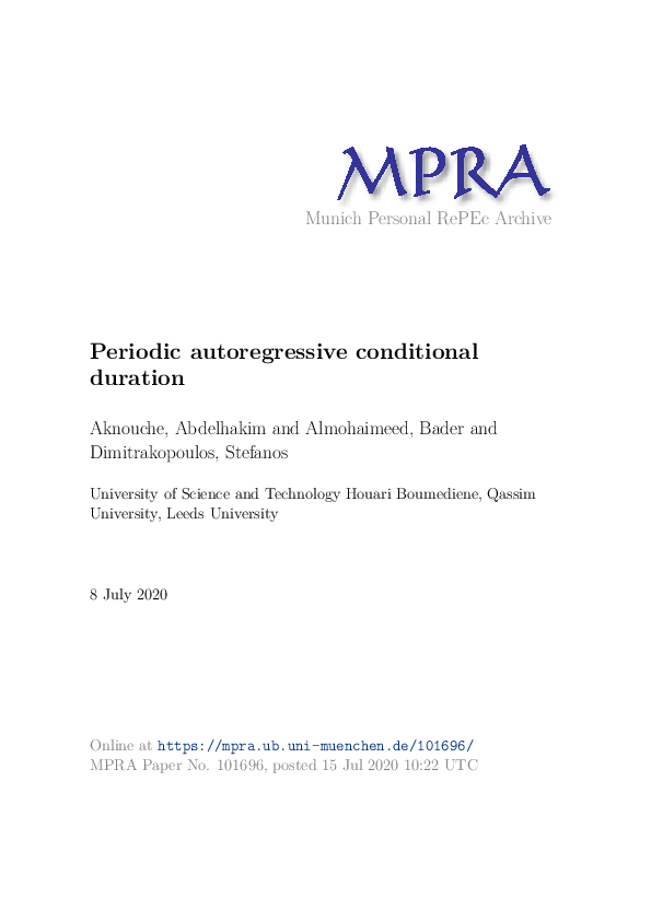 (PDF) Periodic autoregressive conditional duration