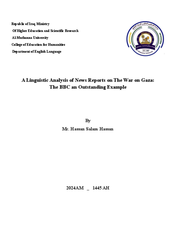 (PDF) A Linguistic Analysis of News Reports on The War on Gaza: The BBC ...