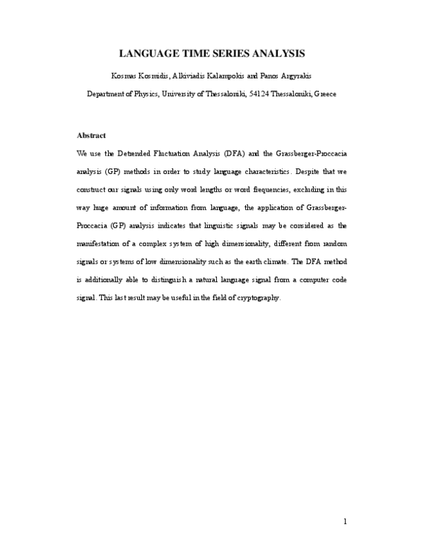(PDF) Language time series analysis