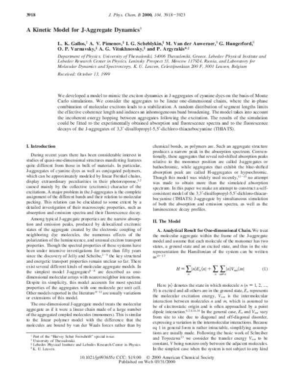 (PDF) A Kinetic Model for J-Aggregate Dynamics