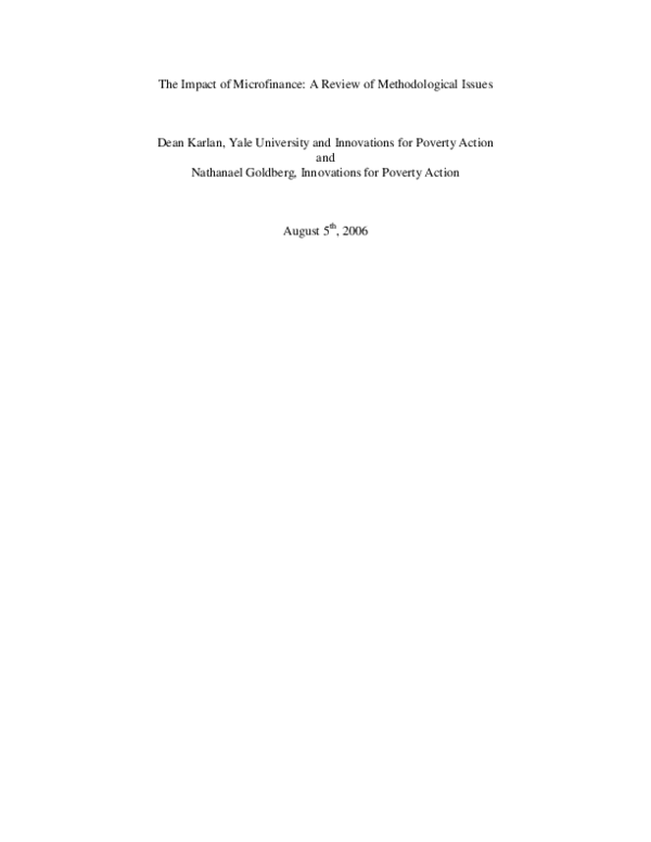 (PDF) The Impact of Microfinance: A Review of Methodological Issues