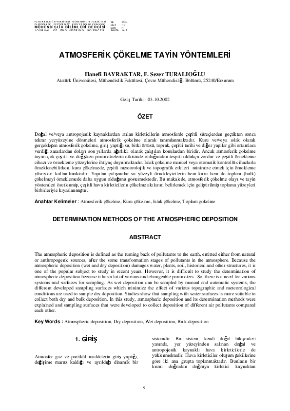 (PDF) Determination Methods of the Atmospheric Deposition