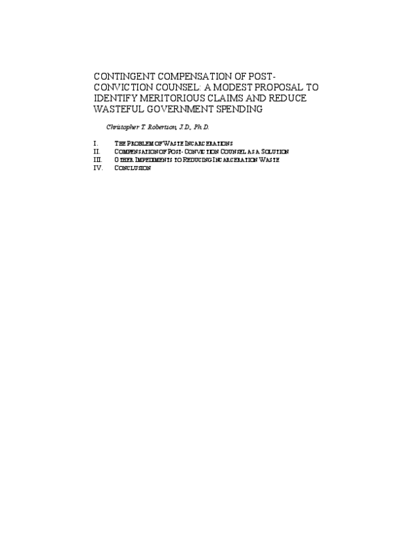 (PDF) Contingent Compensation of Post-Conviction Counsel: A Modest ...