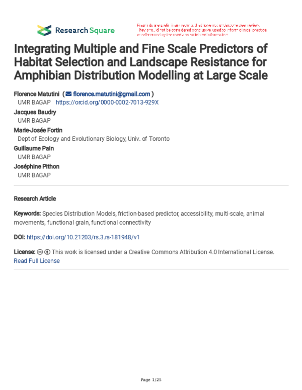 (PDF) Integrating Multiple and Fine Scale Predictors of Habitat ...