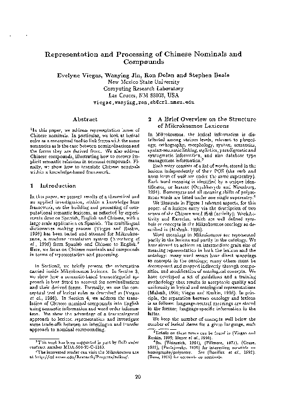 (PDF) Representation and Processing of Chinese Nominals and Compounds