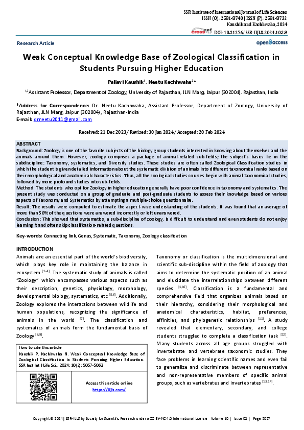 (PDF) Weak Conceptual Knowledge Base of Zoological Classification in ...