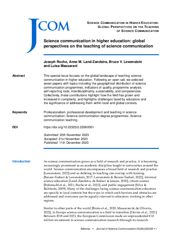 (PDF) Science communication in higher education: global perspectives on ...