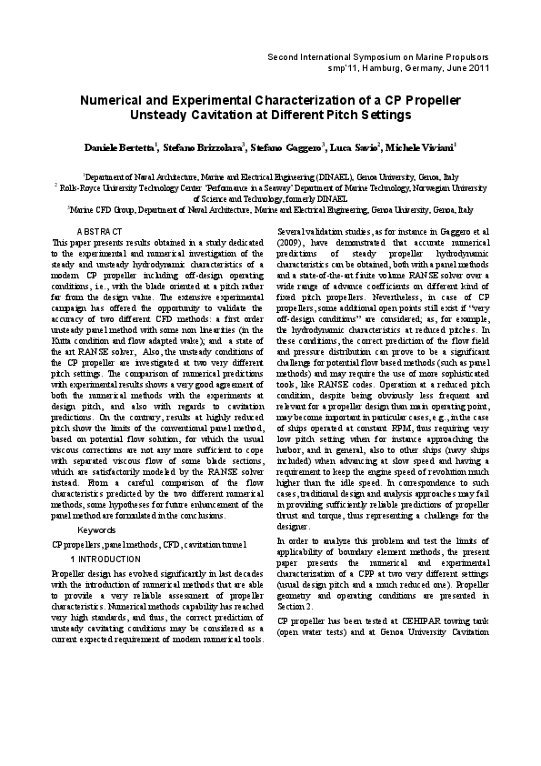 (PDF) Numerical and Experimental Characterization of a CP Propeller ...